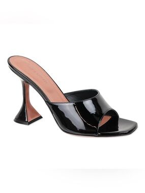 Amina Muaddi Black Patent Open-Toe Mules with Pink Insole